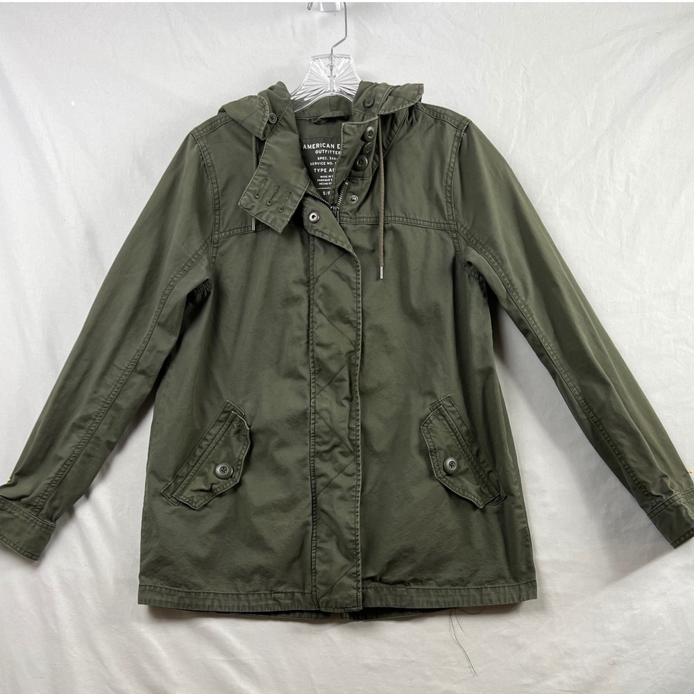 American Eagle Utility Jacket Womens Small Olive Green Hooded Military AE-177